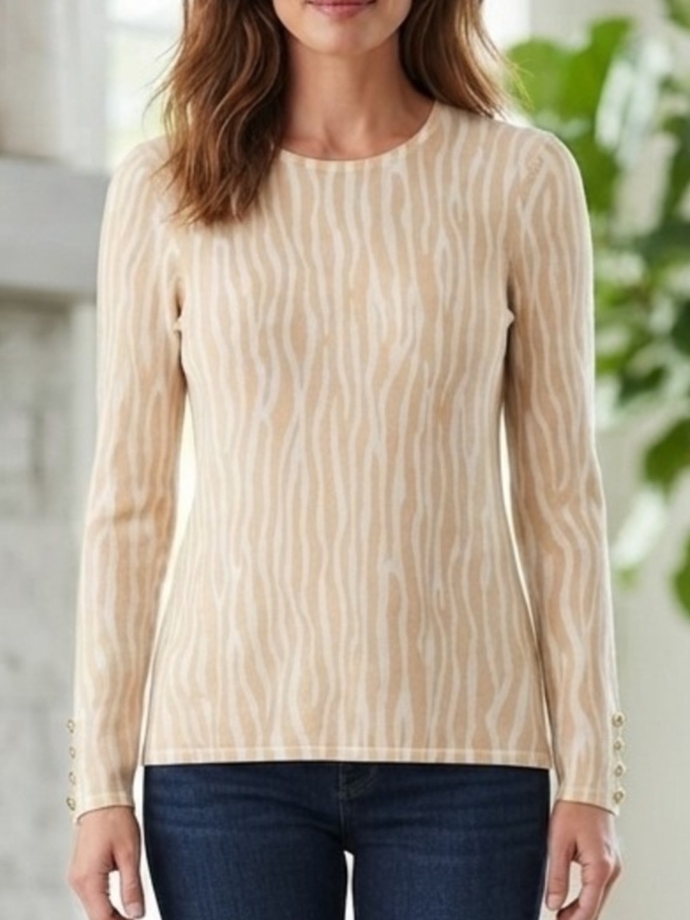J. McLaughlin Zebra Crew Neck Sweater Small